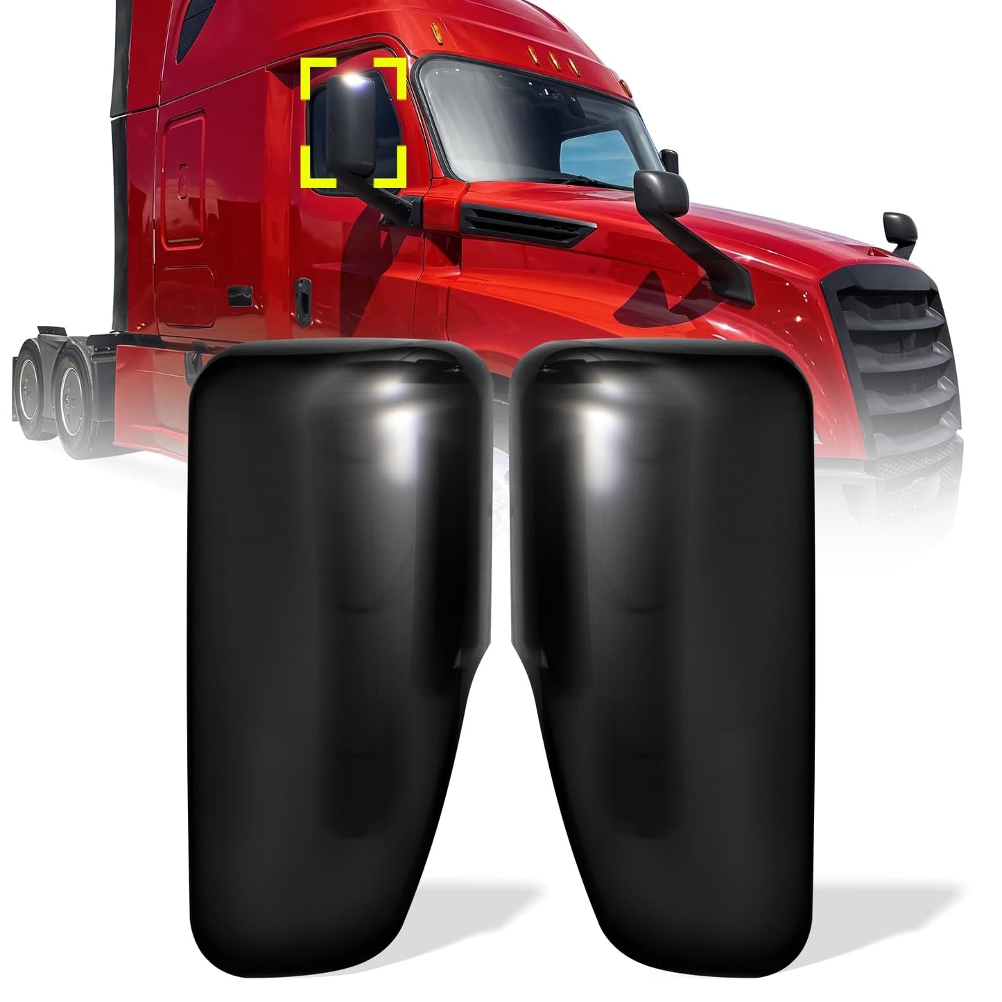 Freightliner Cascadia Mirror Covers Pair – Black (2018–2021) - RoadWest Truck Parts - MZ-8604B-L&RA - High Soar