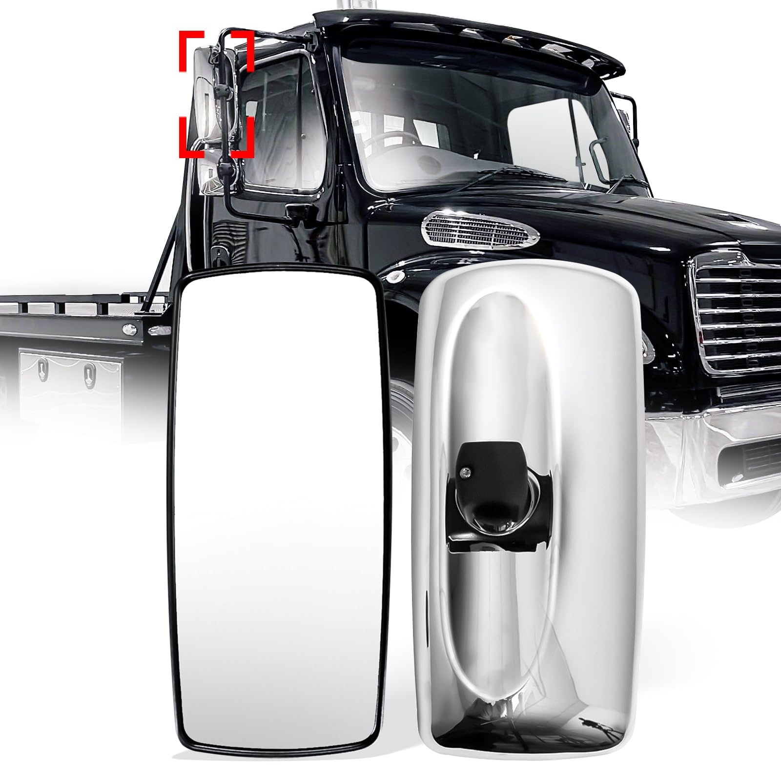 Freightliner Columbia 112/120 & M2 100/106 Main Mirror – Manual Convex, Windshield Mount (Left/Right) - RoadWest Truck Parts - B09WT9TYHL - High Soar