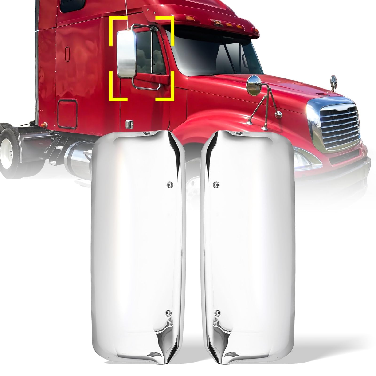 Freightliner Columbia Mirror Covers Pair (2005–2015) – Black / Grey / Chrome - RoadWest Truck Parts - B08DXGNW7Z - High Soar