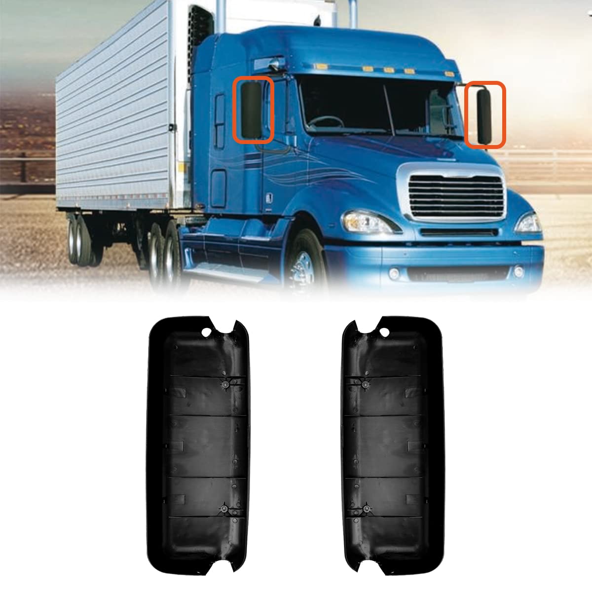 Freightliner Columbia Mirror Covers Pair (2005–2015) – Black / Grey / Chrome - RoadWest Truck Parts - B09WV5C285 - High Soar
