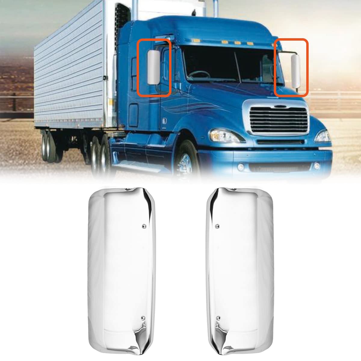 Freightliner Columbia Mirror Covers Pair (2005–2015) – Black / Grey / Chrome - RoadWest Truck Parts - B09WV5C285 - High Soar