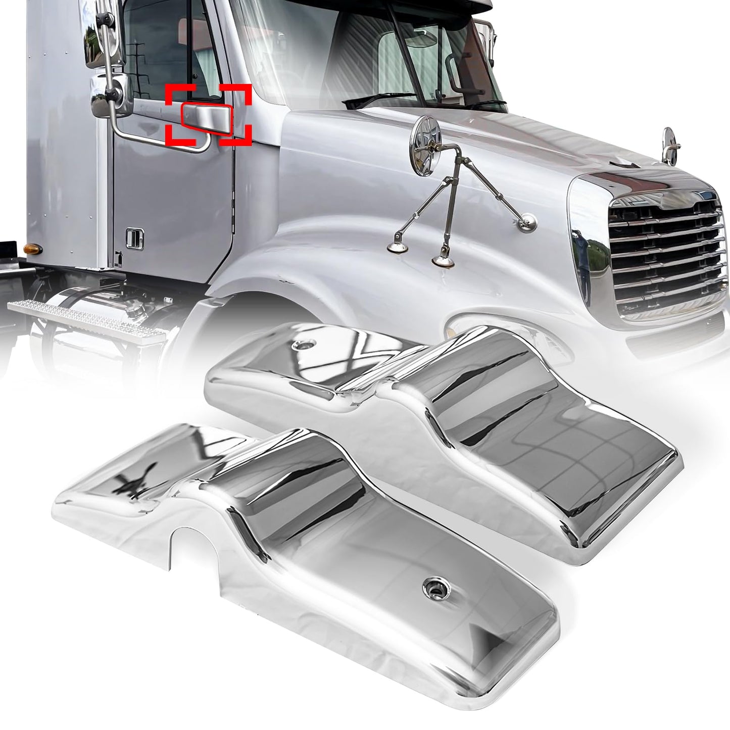 Freightliner Columbia/Century Door Mirror Cover + Arm Housing Pair – Chrome / Black (LH+RH) - RoadWest Truck Parts - B0B8GPCMWC - High Soar