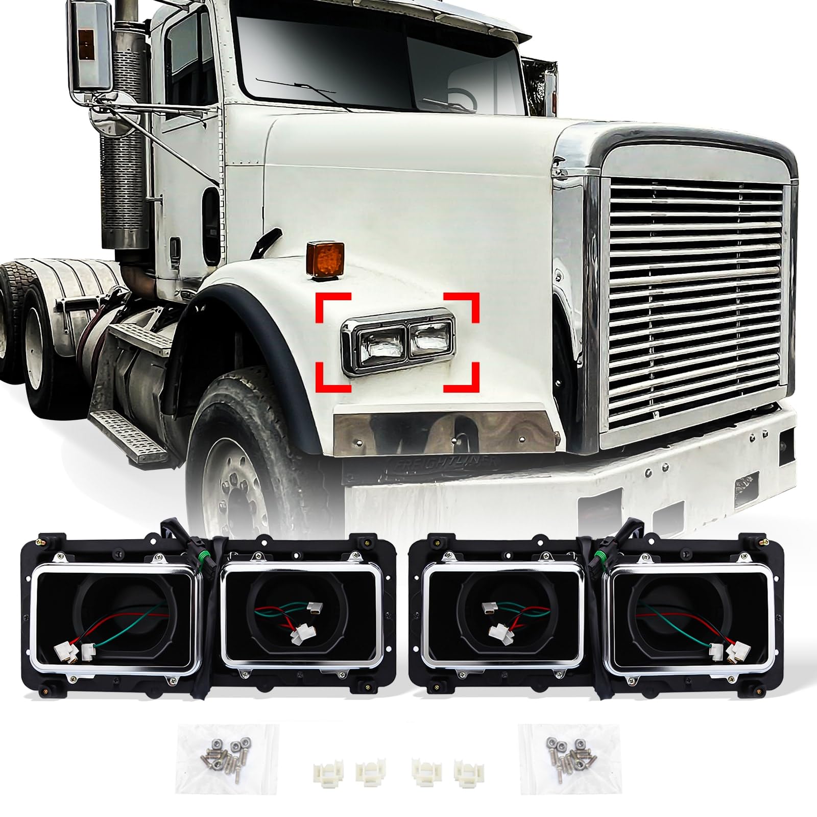 Freightliner FLD 112/120 4×6 Headlight Housing Base – 3 - Pin Connector (1989–2003) (LH+RH) - RoadWest Truck Parts - B09XDQWVL9 - High Soar