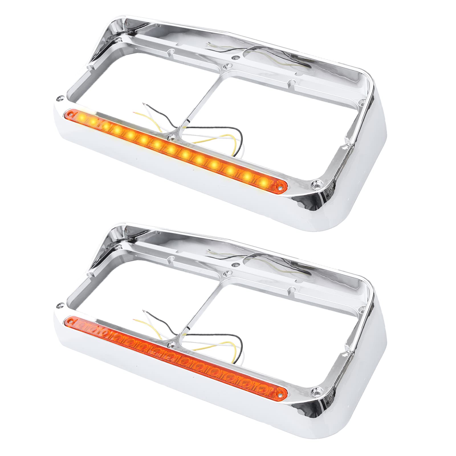 Freightliner FLD Classic XL 4×6 Headlight Bezel w/ 12" LED Amber Strip - RoadWest Truck Parts - MZ-6657WW - High Soar