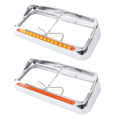 Freightliner FLD Classic XL 4×6 Headlight Bezel w/ 12" LED Amber Strip - RoadWest Truck Parts - MZ-6657WW - High Soar
