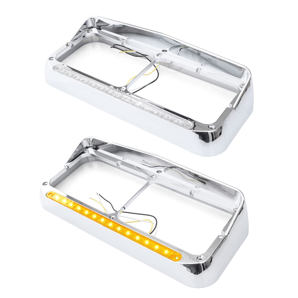 Freightliner FLD Classic XL 4×6 Headlight Bezel w/ 12" LED Amber Strip - RoadWest Truck Parts - MZ-6657WW - High Soar