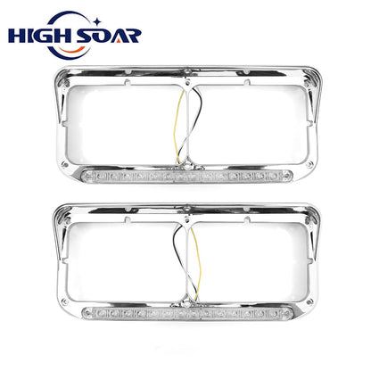 Freightliner FLD Classic XL 4×6 Headlight Bezel w/ 12" LED Amber Strip - RoadWest Truck Parts - MZ-6657WW - High Soar