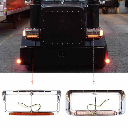 Freightliner FLD Classic XL 4×6 Headlight Bezel w/ 12" LED Amber Strip - RoadWest Truck Parts - MZ-6657WW - High Soar