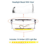 Freightliner FLD Classic XL 4×6 Headlight Bezel w/ 12" LED Amber Strip - RoadWest Truck Parts - MZ-6657WW - High Soar
