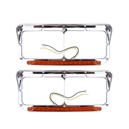 Freightliner FLD Classic XL 4×6 Headlight Bezel w/ 12" LED Amber Strip - RoadWest Truck Parts - MZ-6657WW - High Soar