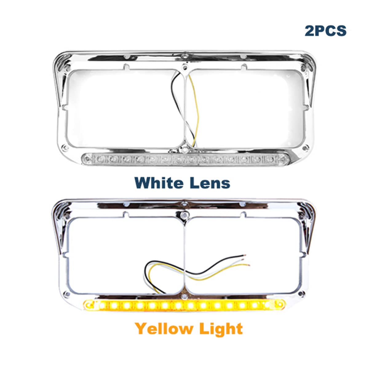 Freightliner FLD Classic XL 4×6 Headlight Bezel w/ 12" LED Amber Strip - RoadWest Truck Parts - MZ-6657WW - High Soar