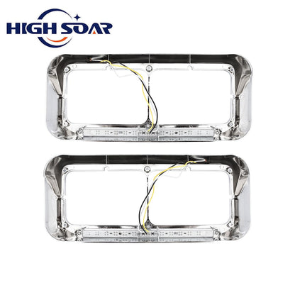 Freightliner FLD Classic XL 4×6 Headlight Bezel w/ 12" LED Amber Strip - RoadWest Truck Parts - MZ-6657WW - High Soar