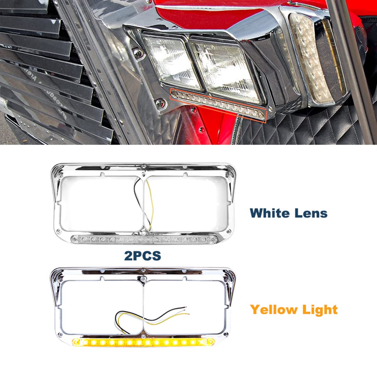 Freightliner FLD Classic XL 4×6 Headlight Bezel w/ 12" LED Amber Strip - RoadWest Truck Parts - MZ-6657WW - High Soar