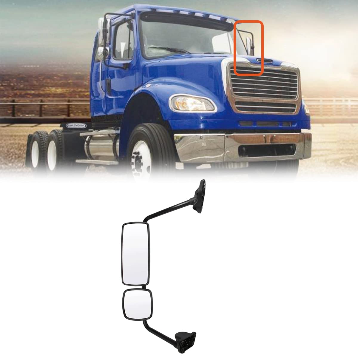 Freightliner M2 100/106 & Columbia Door Mirror w/ Arm (2004–2016) - RoadWest Truck Parts - B09WTS5T97 - High Soar