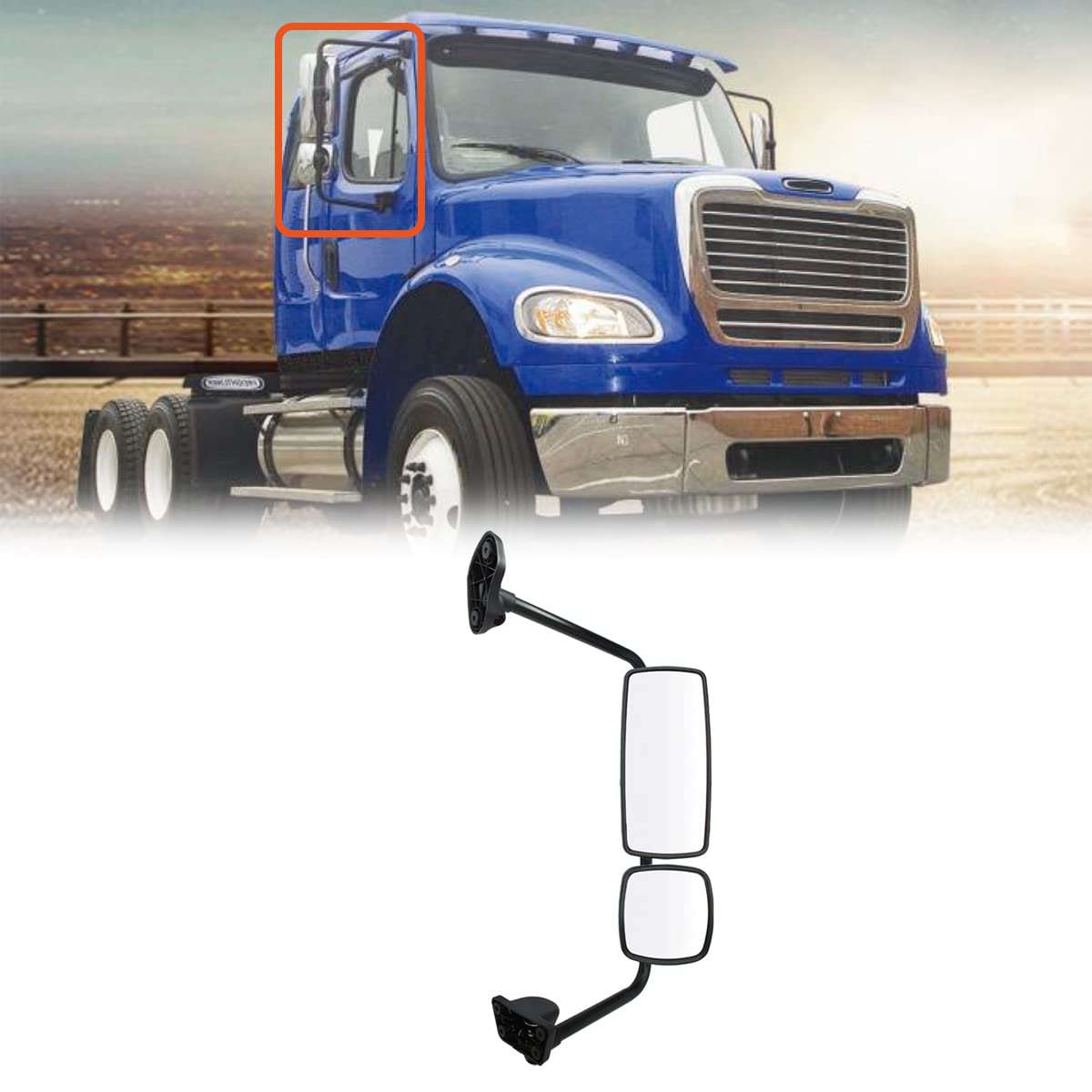 Freightliner M2 100/106 & Columbia Door Mirror w/ Arm (2004–2016) - RoadWest Truck Parts - B09WTS5T97 - High Soar