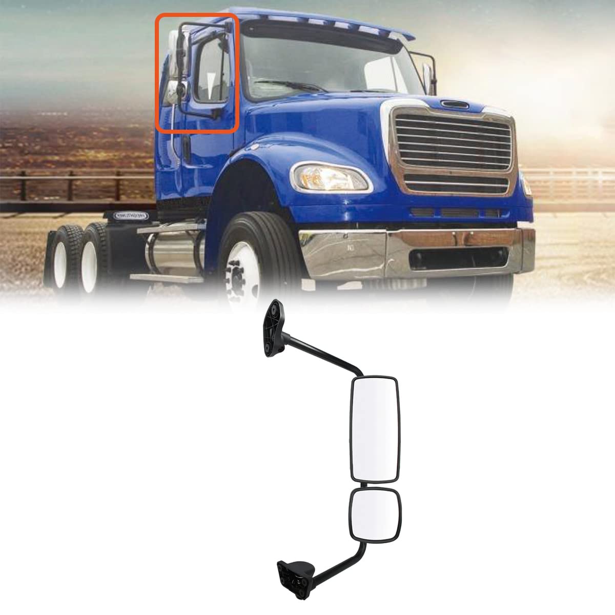 Freightliner M2 100/106 & Columbia Door Mirror w/ Arm (2004–2016) - RoadWest Truck Parts - B09WTS5T97 - High Soar
