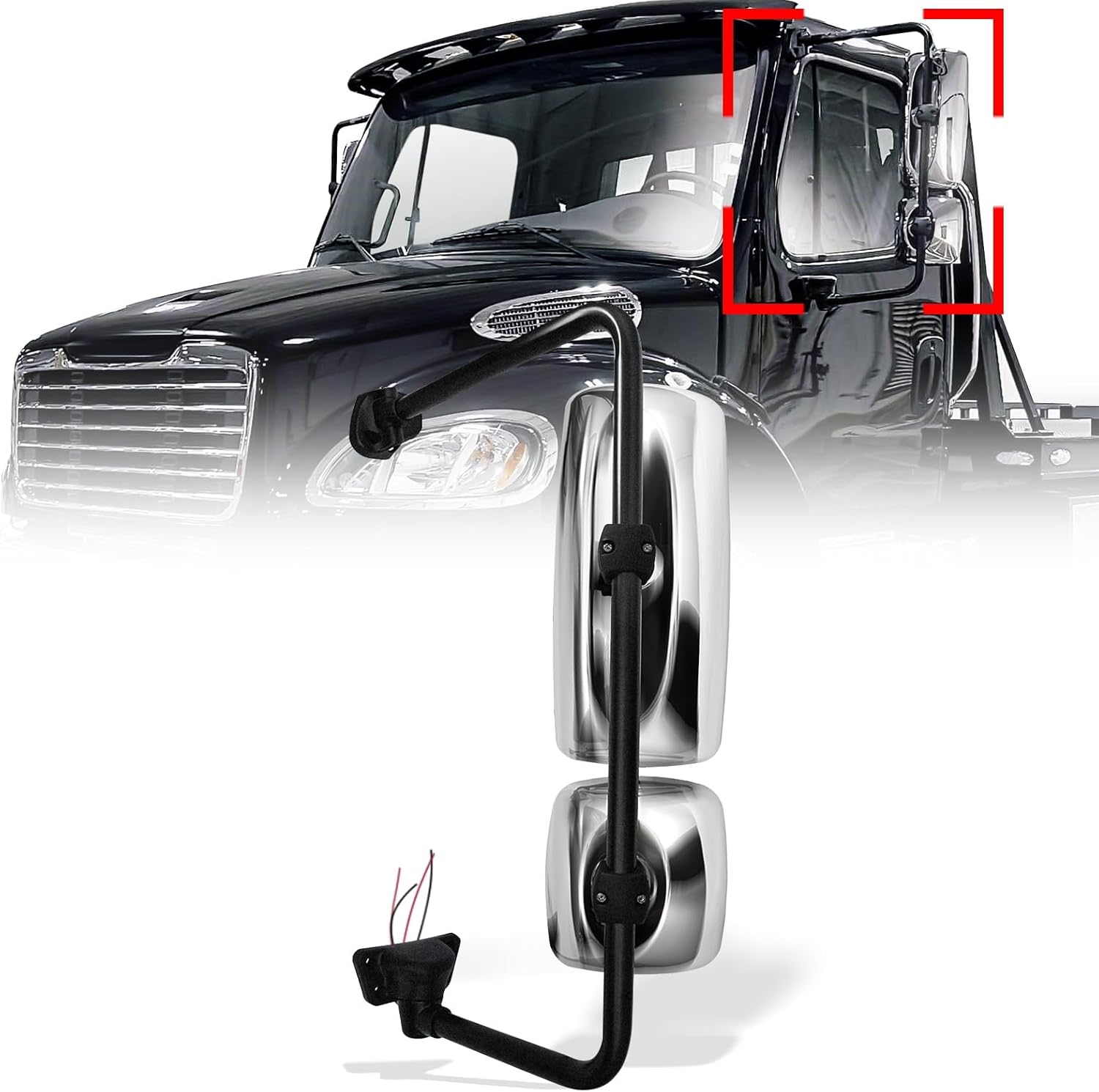 Freightliner M2 100/106 & Columbia Door Mirror w/ Arm – Chrome Heated (2004–2016) (LH Driver) - RoadWest Truck Parts - B09TFGJRZ1 - High Soar