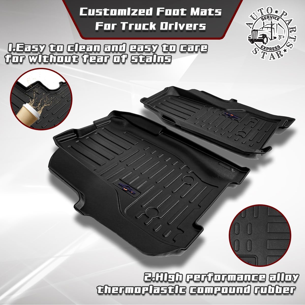 Freightliner M2 106/112 Floor Mats (2003–2021) – All - Weather TPV, Front Set - RoadWest Truck Parts - B0FW4WHW6F - High Soar