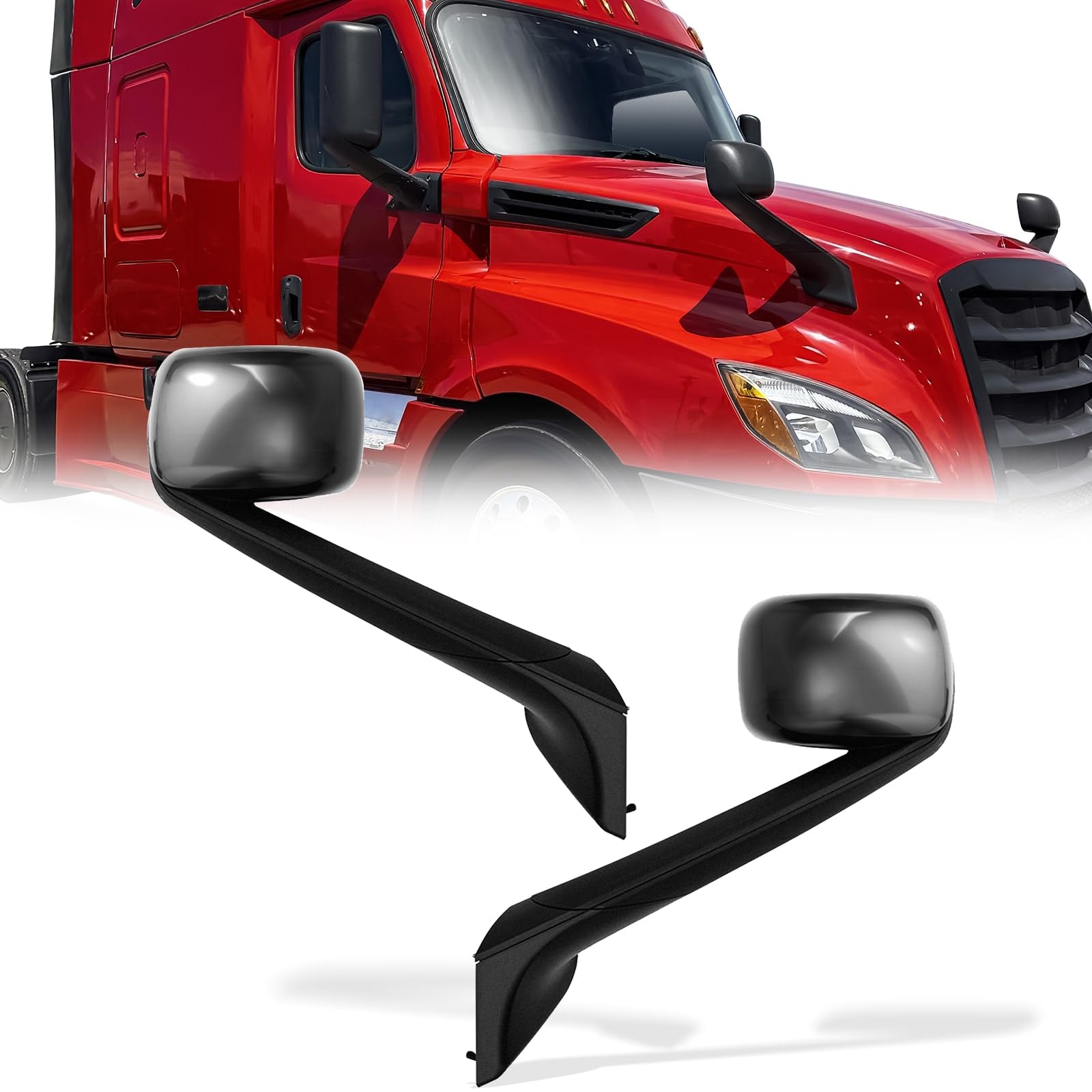 Freightliner New Cascadia Chrome/Heated Hood Mirrors Pair – Convex, Black (2018–2023) (Driver & Passenger) - RoadWest Truck Parts - B0D3GFMRGK - High Soar