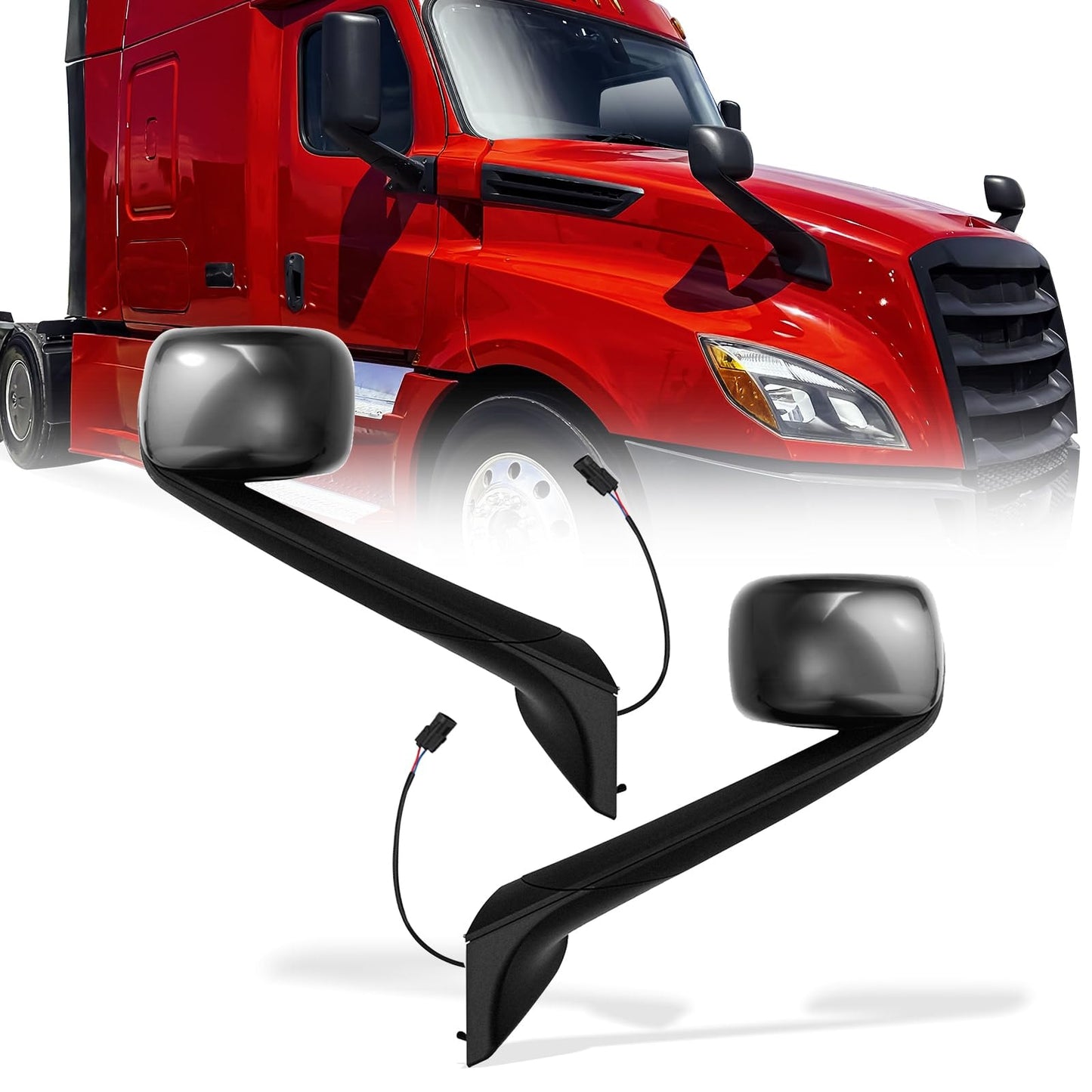 Freightliner New Cascadia Chrome/Heated Hood Mirrors Pair – Convex, Black (2018–2023) (Driver & Passenger) - RoadWest Truck Parts - B0D3GHLMSS - High Soar