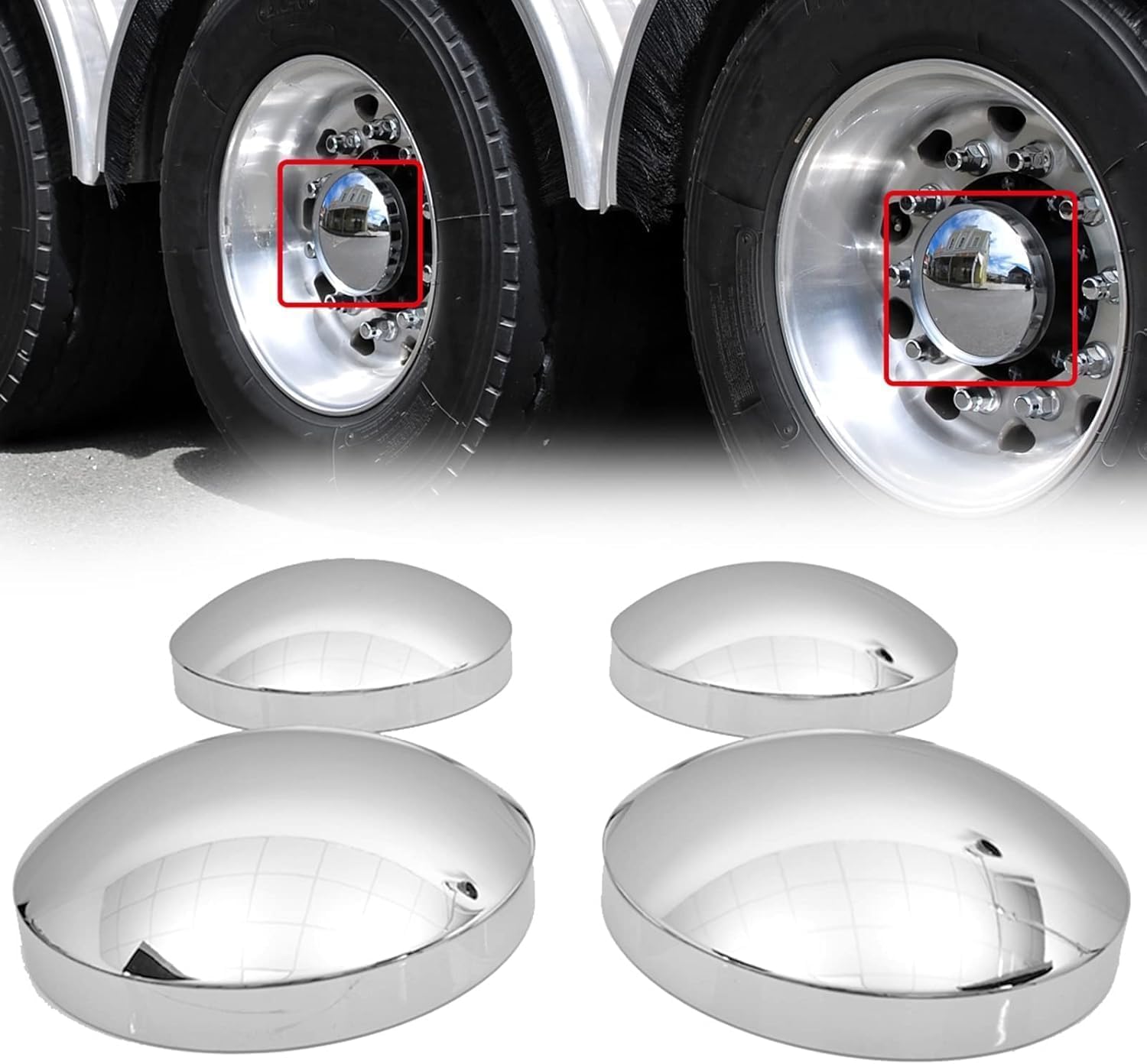 Heavy - Duty Truck 8" Hub Cap Set – Chrome Dome (4pcs) - RoadWest Truck Parts - B0B28T1KY8 - High Soar