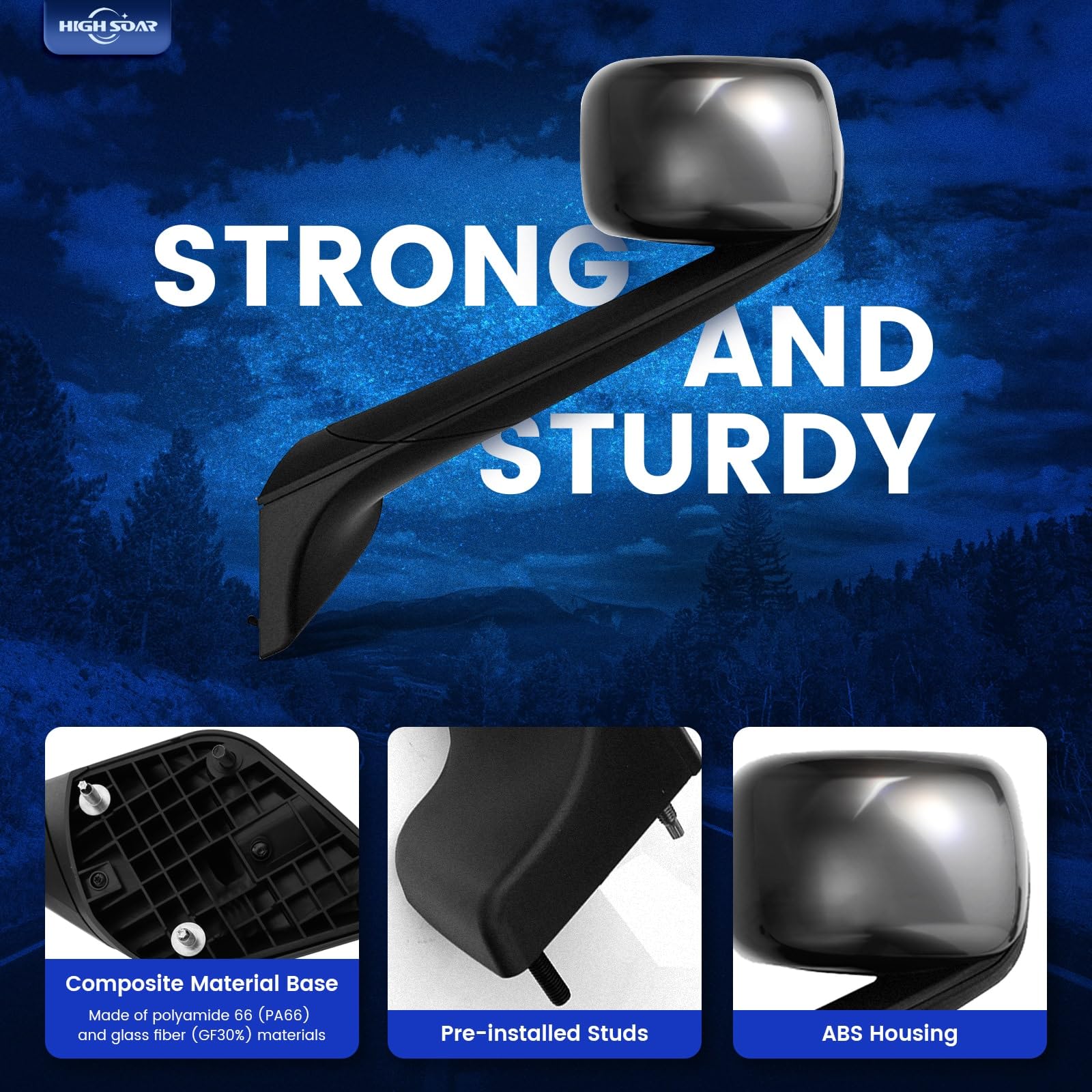 Hood Mirror for Freightliner Cascadia 2018–2020 (A22 - 73566 - 002) - RoadWest Truck Parts - MZ-8619B-L&R - High Soar