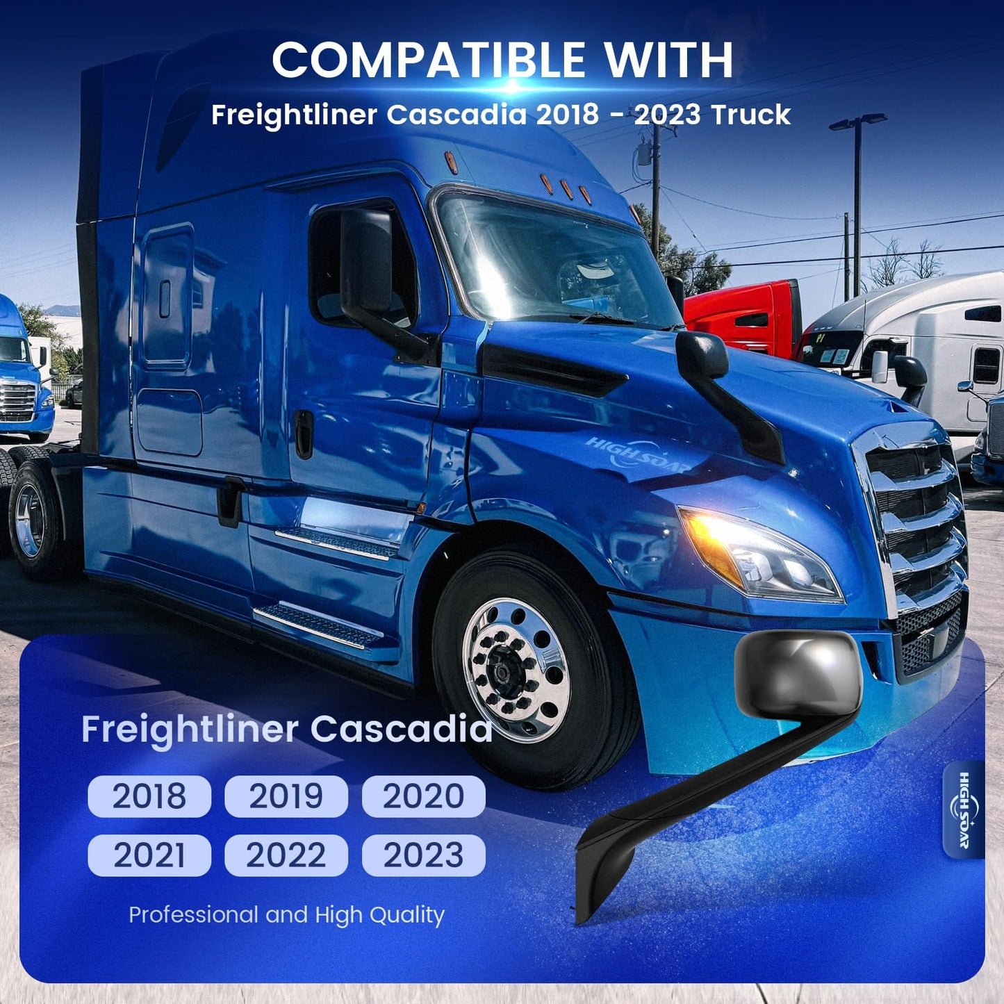 Hood Mirror for Freightliner Cascadia 2018–2020 (A22 - 73566 - 002) - RoadWest Truck Parts - MZ-8619B-L&R - High Soar