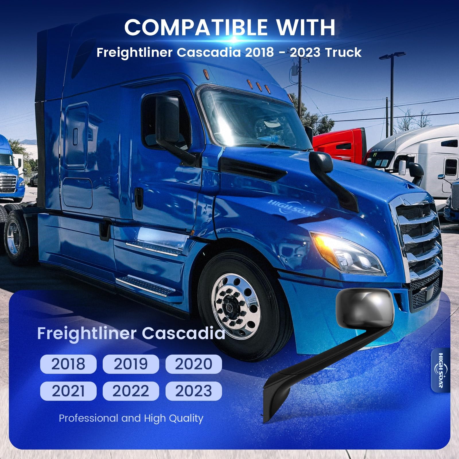 Hood Mirror for Freightliner Cascadia 2018–2020 (A22 - 73566 - 002) - RoadWest Truck Parts - MZ-8619B-L&R - High Soar