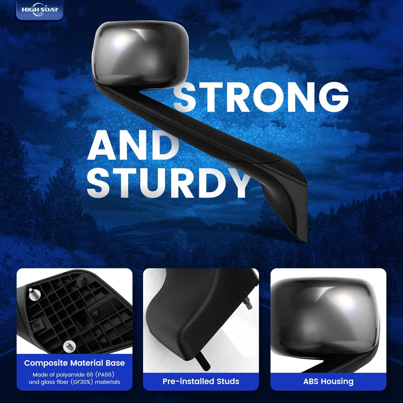 Hood Mirror for Freightliner Cascadia 2018–2020 (A22 - 73566 - 002) - RoadWest Truck Parts - MZ-8619B-L&R - High Soar