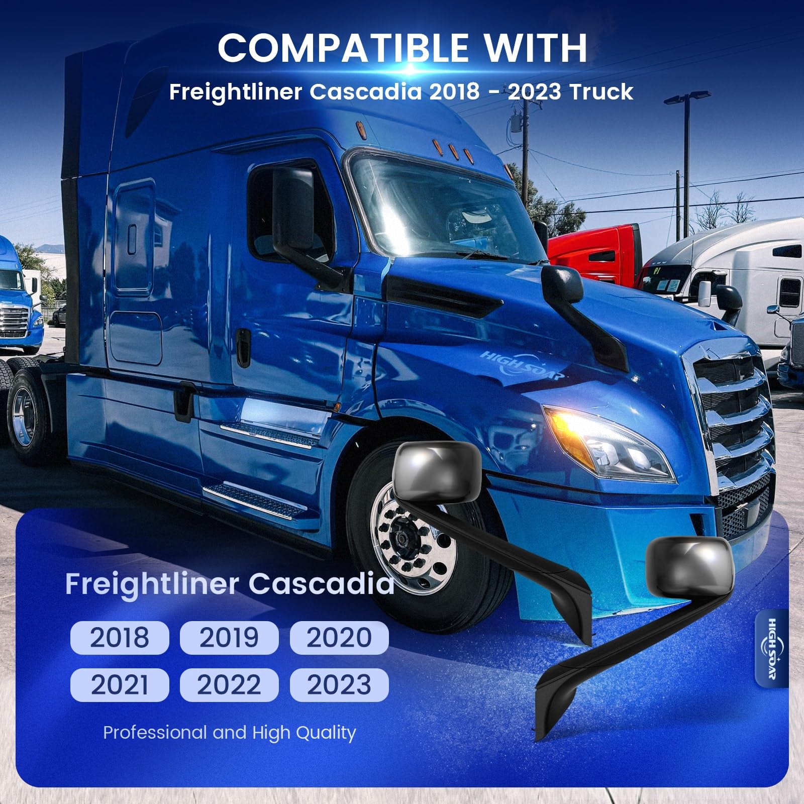 Hood Mirror for Freightliner Cascadia 2018–2020 (A22 - 73566 - 002) - RoadWest Truck Parts - MZ-8619B-L&R - High Soar