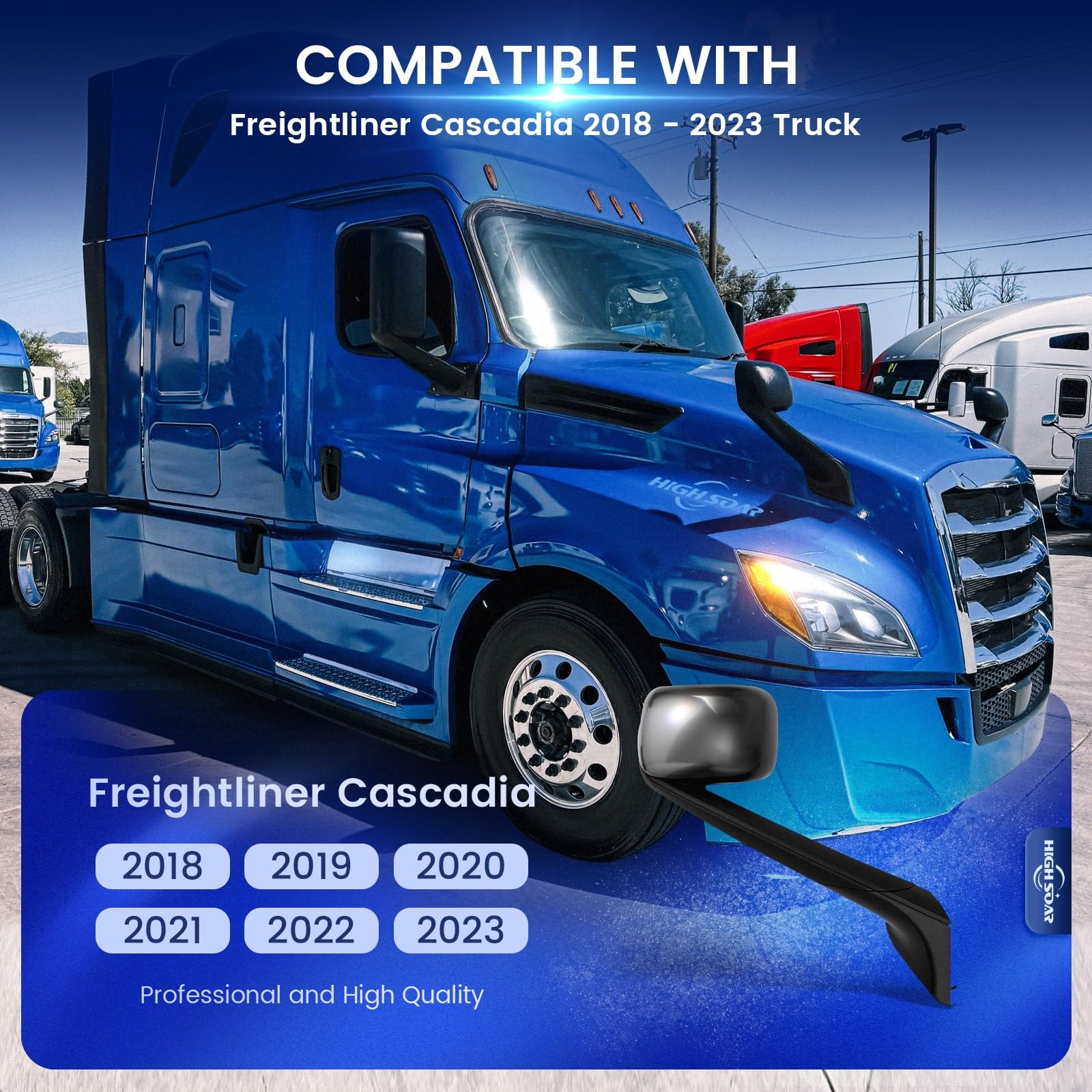 Hood Mirror for Freightliner Cascadia 2018–2020 (A22 - 73566 - 002) - RoadWest Truck Parts - MZ-8619B-L&R - High Soar