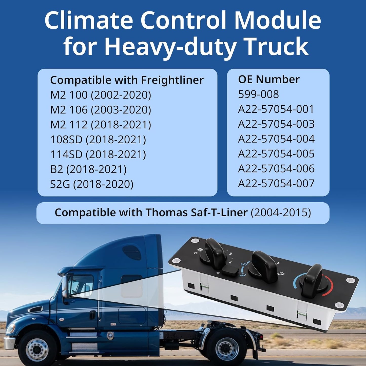 HVAC A/C Control Panel 599 - 008 for Freightliner M2 (Replaces A22 - 57054 - 001) - RoadWest Truck Parts - B0GCJ6MZHB - High Soar