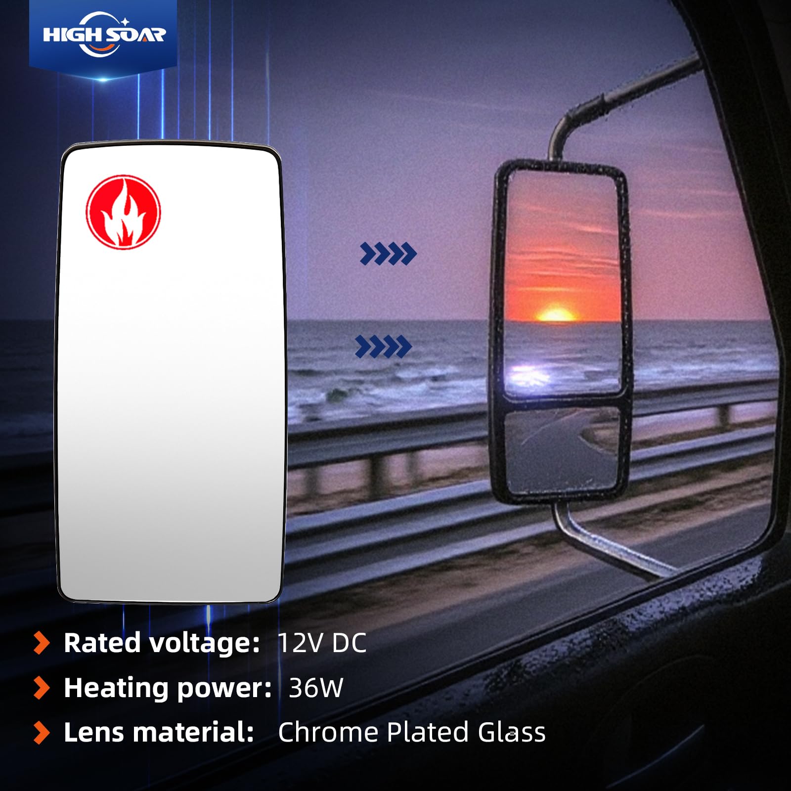 International 4300–7600 / ProStar / DuraStar / WorkStar Heated Upper Mirror Glass – Main Door Mirror - RoadWest Truck Parts - B09LLRMKHT - High Soar