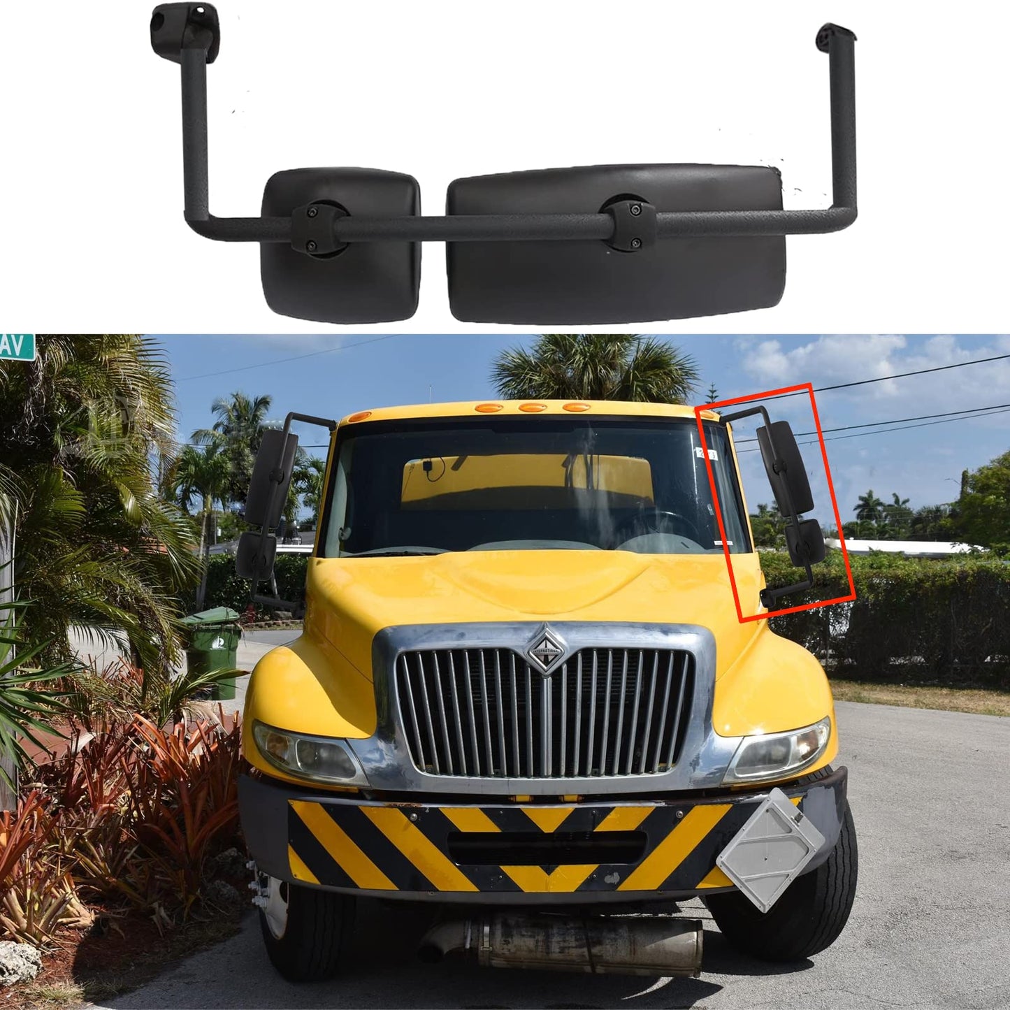 International 4300–8600 Door Mirror w/ Arm – Black / Chrome (LH Driver) - RoadWest Truck Parts - B09H5LR4X2 - High Soar