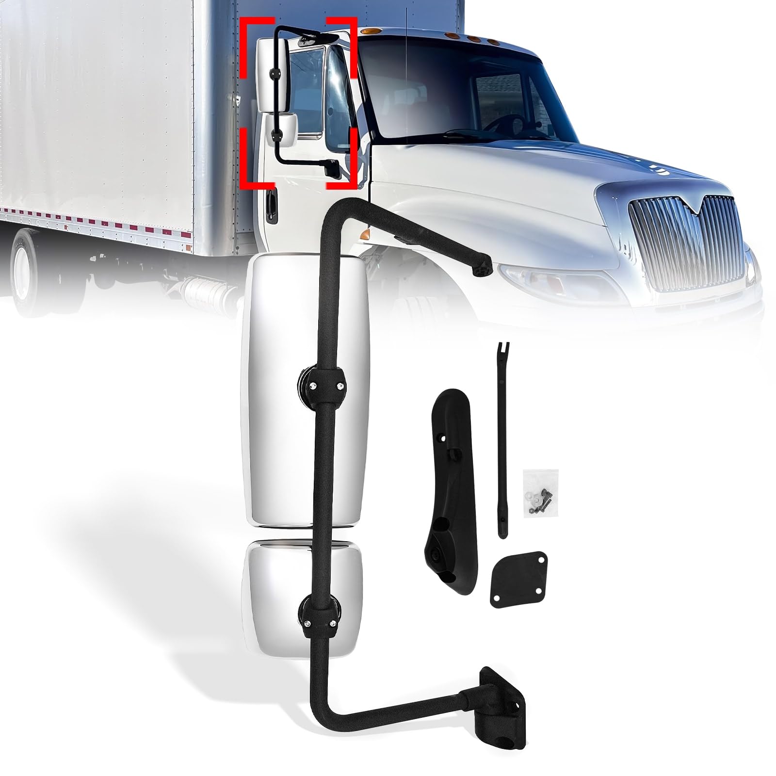 International 4300–8600 Door Mirror w/ Arm – Black / Chrome (LH Driver) - RoadWest Truck Parts - B09H5LR4X2 - High Soar