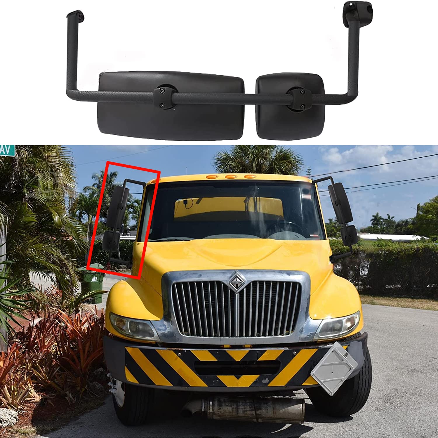 International 4300–8600 Door Mirror w/ Arm – Black / Chrome (LH Driver) - RoadWest Truck Parts - B09H5LR4X2 - High Soar