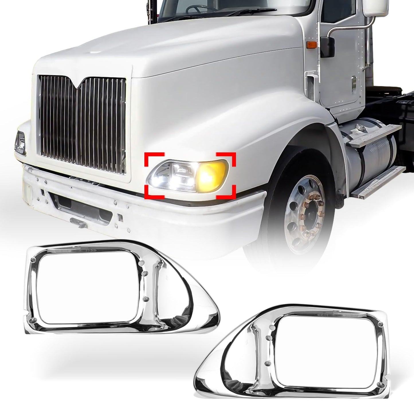 International 5900/9200/9400 Headlight Bezel Pair – Chrome (DOT Replacement) - RoadWest Truck Parts - B0CHRBYDXZ - High Soar