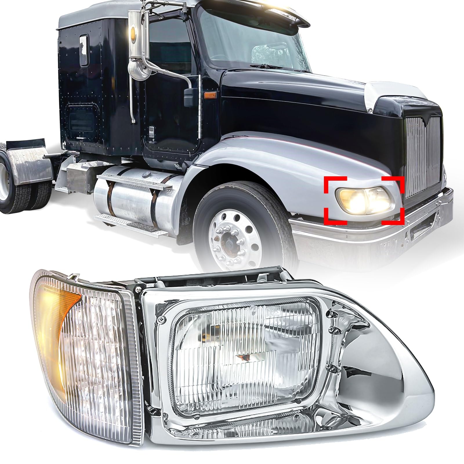 International 5900/9200/9400 LED Projector Headlights Pair – High/Low Beam - RoadWest Truck Parts - B09M6BPXZ5 - High Soar