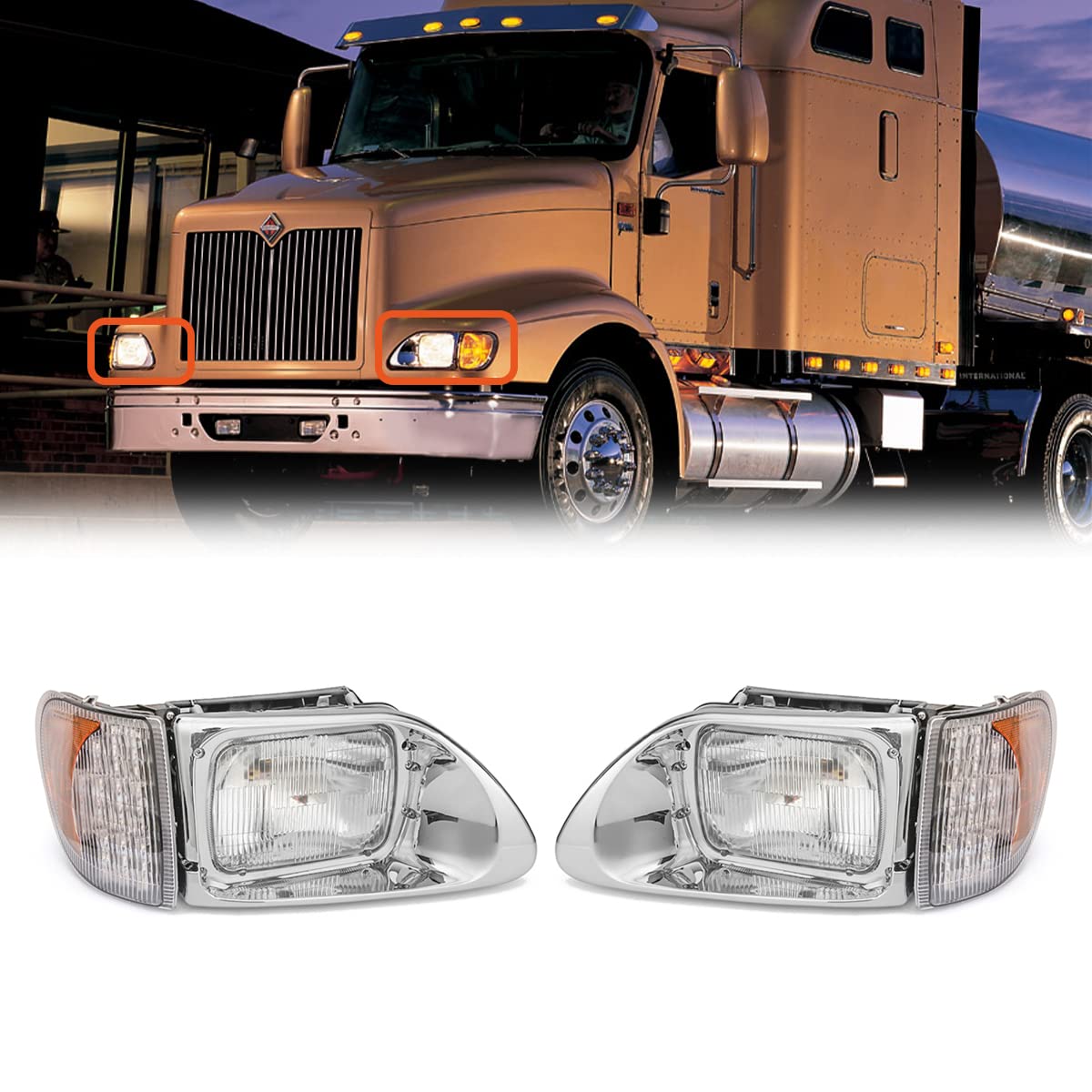 International 5900/9200/9400 LED Projector Headlights Pair – High/Low Beam - RoadWest Truck Parts - B09M6BPXZ51 - High Soar
