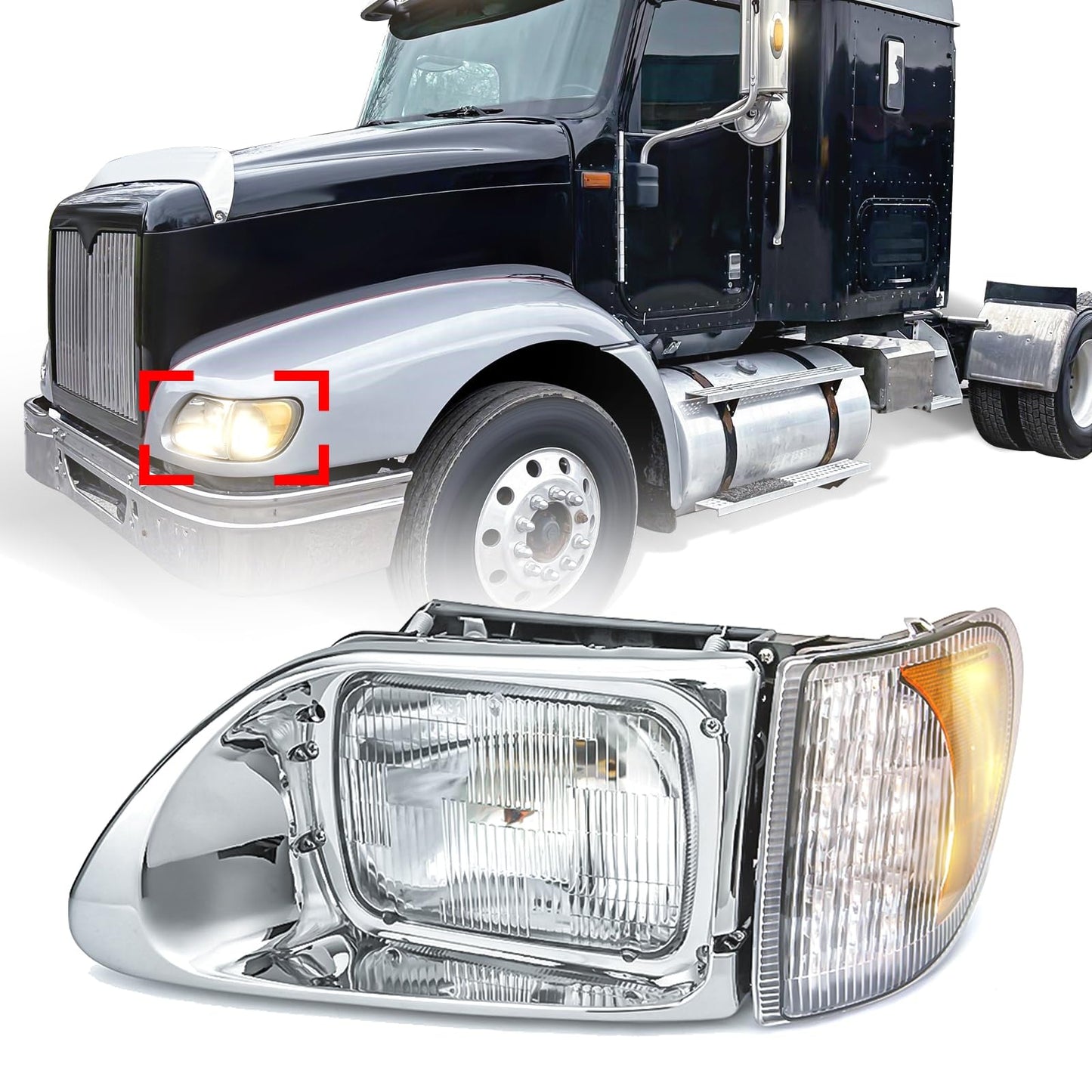 International 5900/9200/9400 LED Projector Headlights Pair – High/Low Beam - RoadWest Truck Parts - B09M6BPXZ51 - High Soar