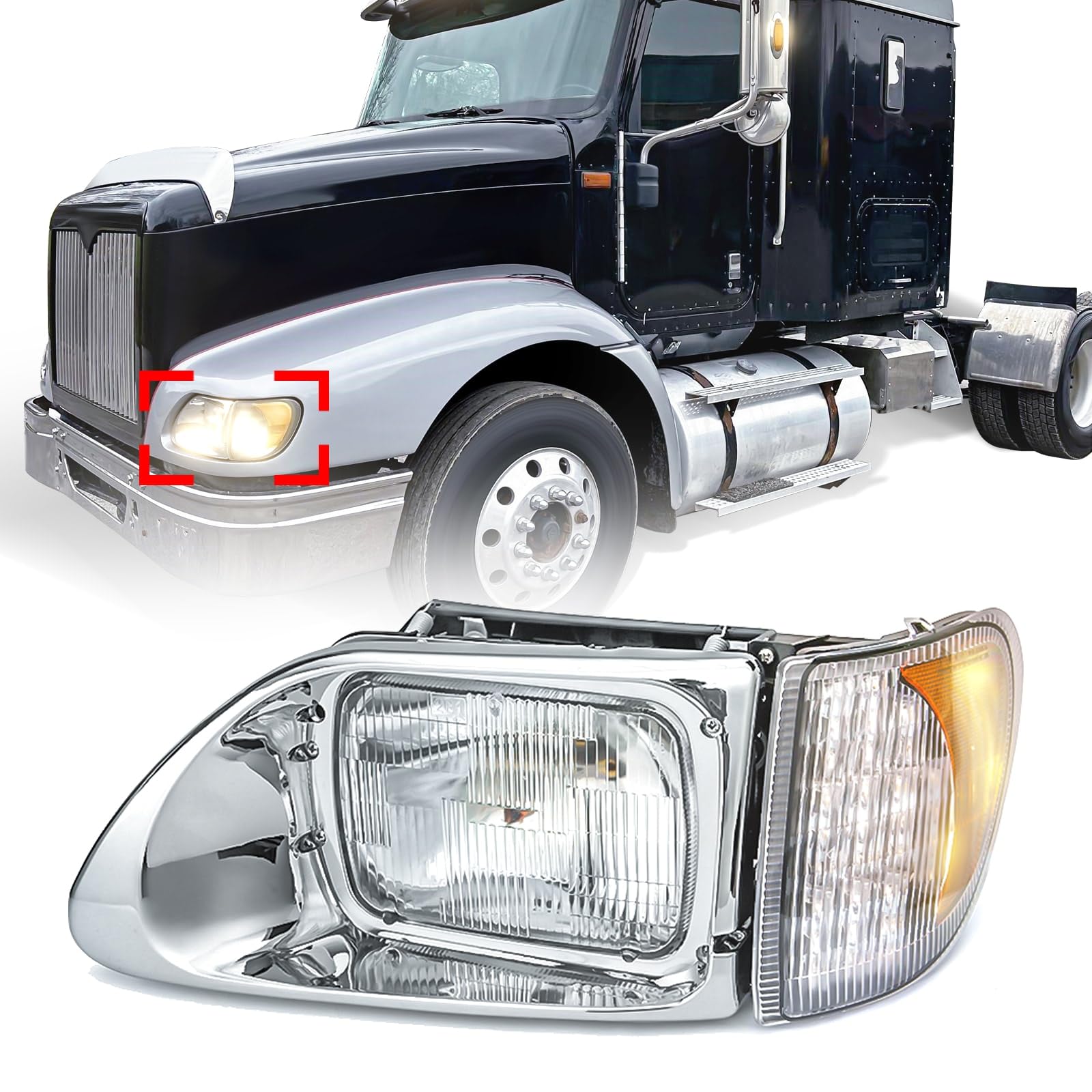 International 5900/9200/9400 LED Projector Headlights Pair – High/Low Beam - RoadWest Truck Parts - B09M6BPXZ51 - High Soar