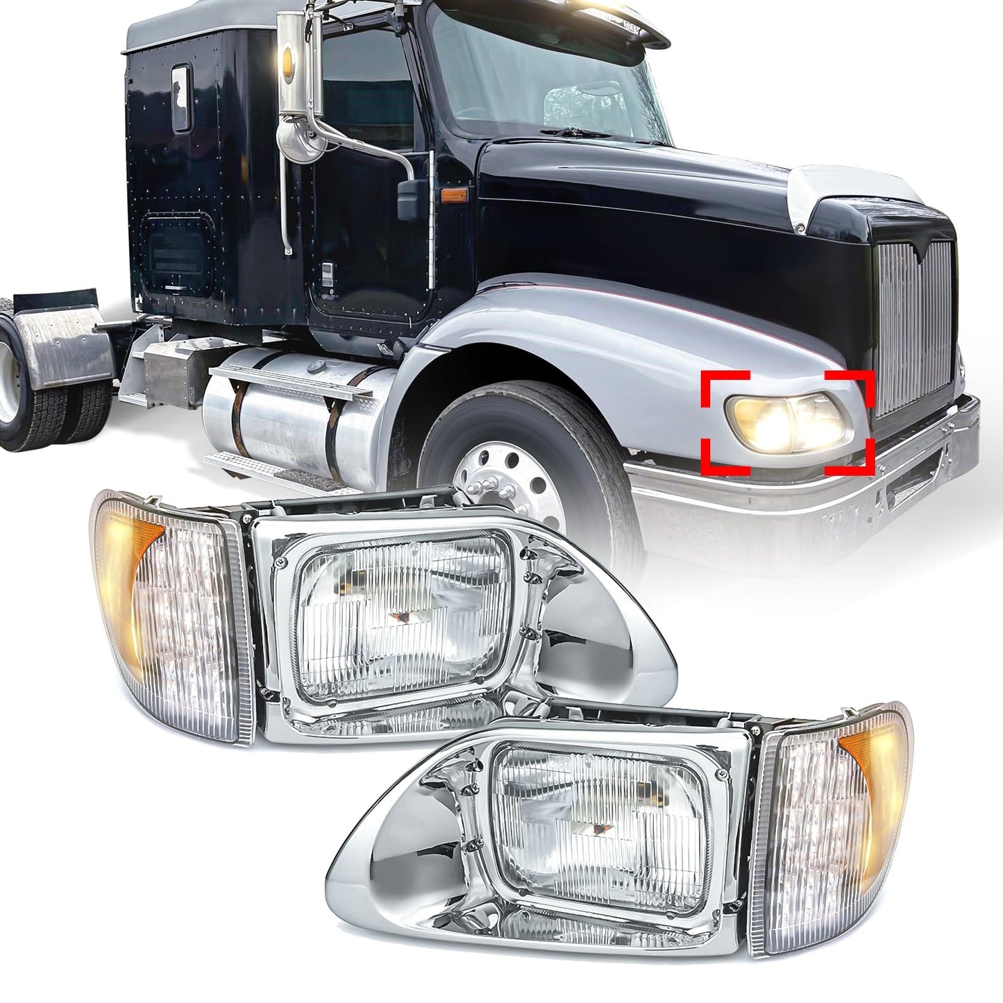 International 5900/9200/9400 LED Projector Headlights Pair – High/Low Beam - RoadWest Truck Parts - B09M7YWZ21 - High Soar
