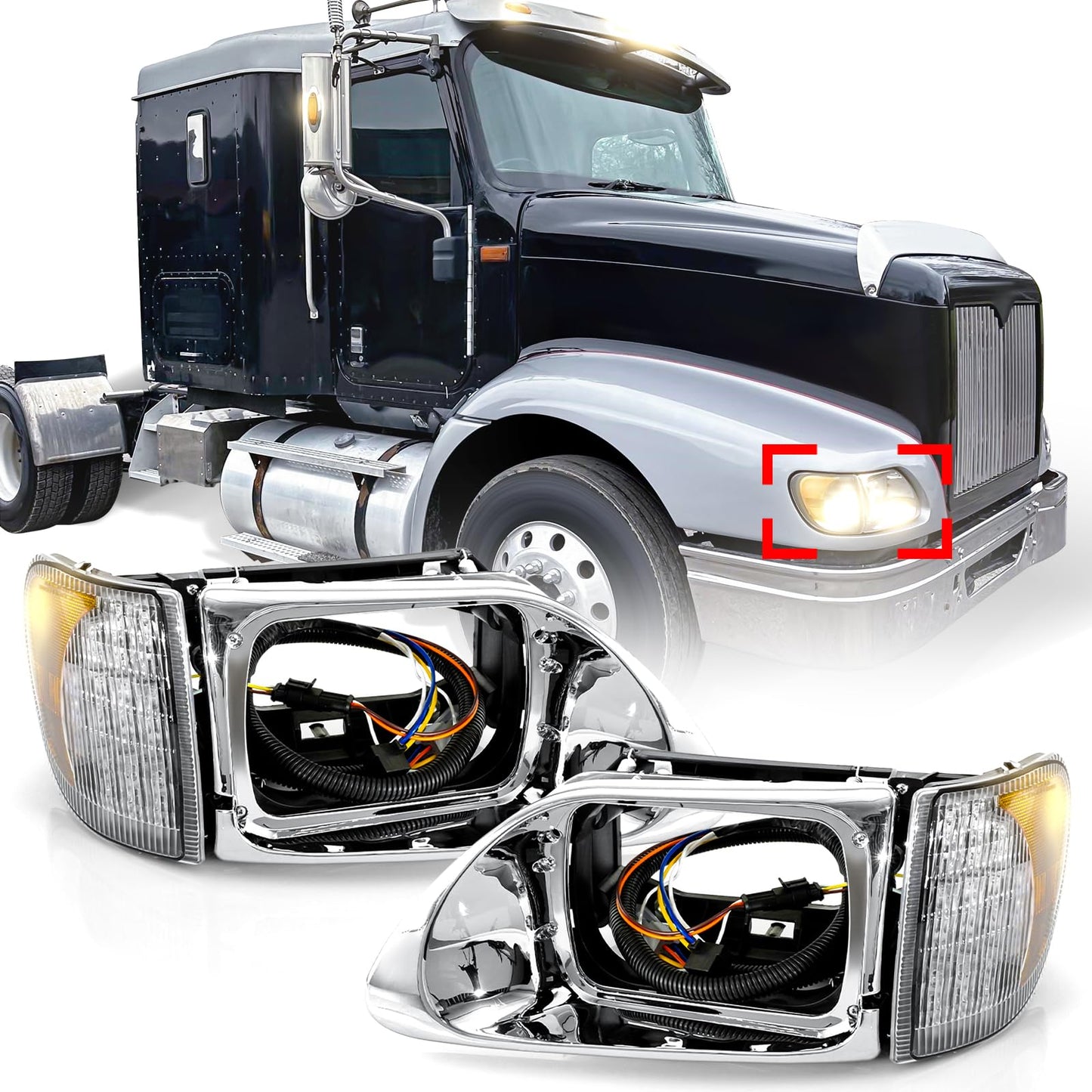 International 5900/9200/9400 LED Projector Headlights Pair – High/Low Beam - RoadWest Truck Parts - B0BCWH3263 - High Soar