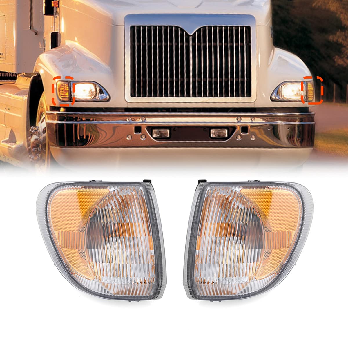 International 9200/9400/5900 Front Corner Turn Signal / Side Marker Lights Pair (LH+RH) - RoadWest Truck Parts - B09M5ZMKFR - High Soar