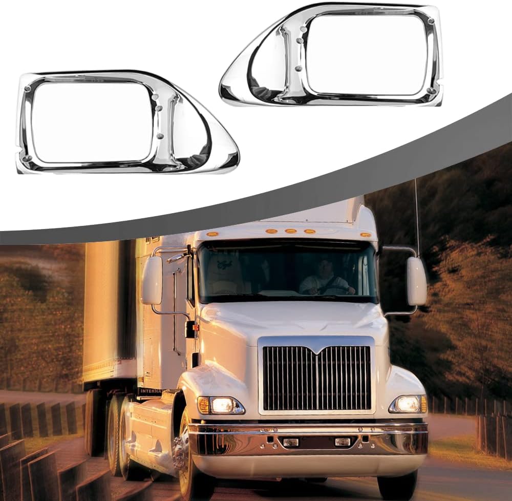 International 9200/9400/5900 Headlight Bezel Pair – Chrome (Driver & Passenger) – OE Replacement - RoadWest Truck Parts - B09YM3HZBR - High Soar