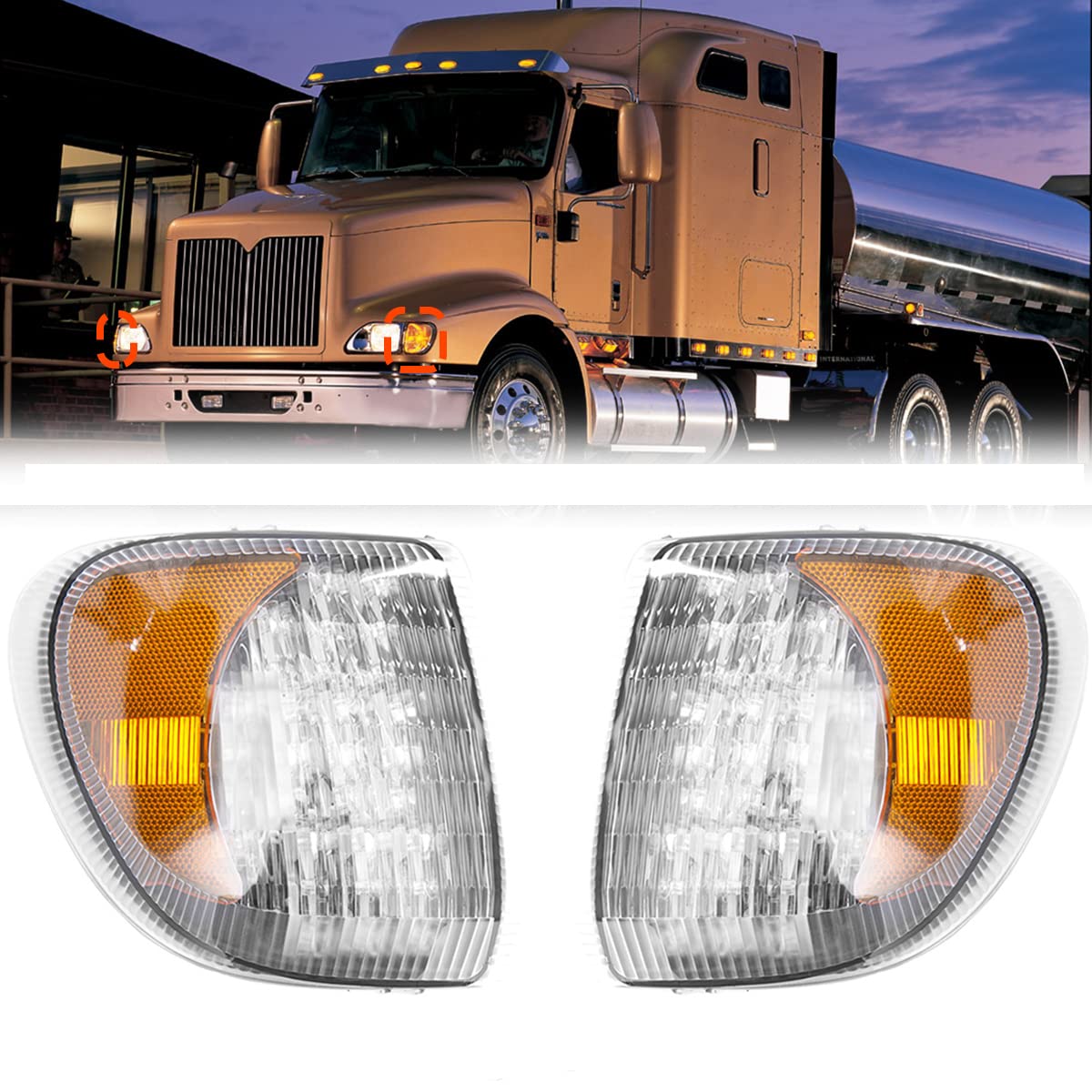 International 9200/9400/5900 LED Side Marker Turn Signal Light Pair (Left & Right) - RoadWest Truck Parts - B0B4J6GLBS - High Soar
