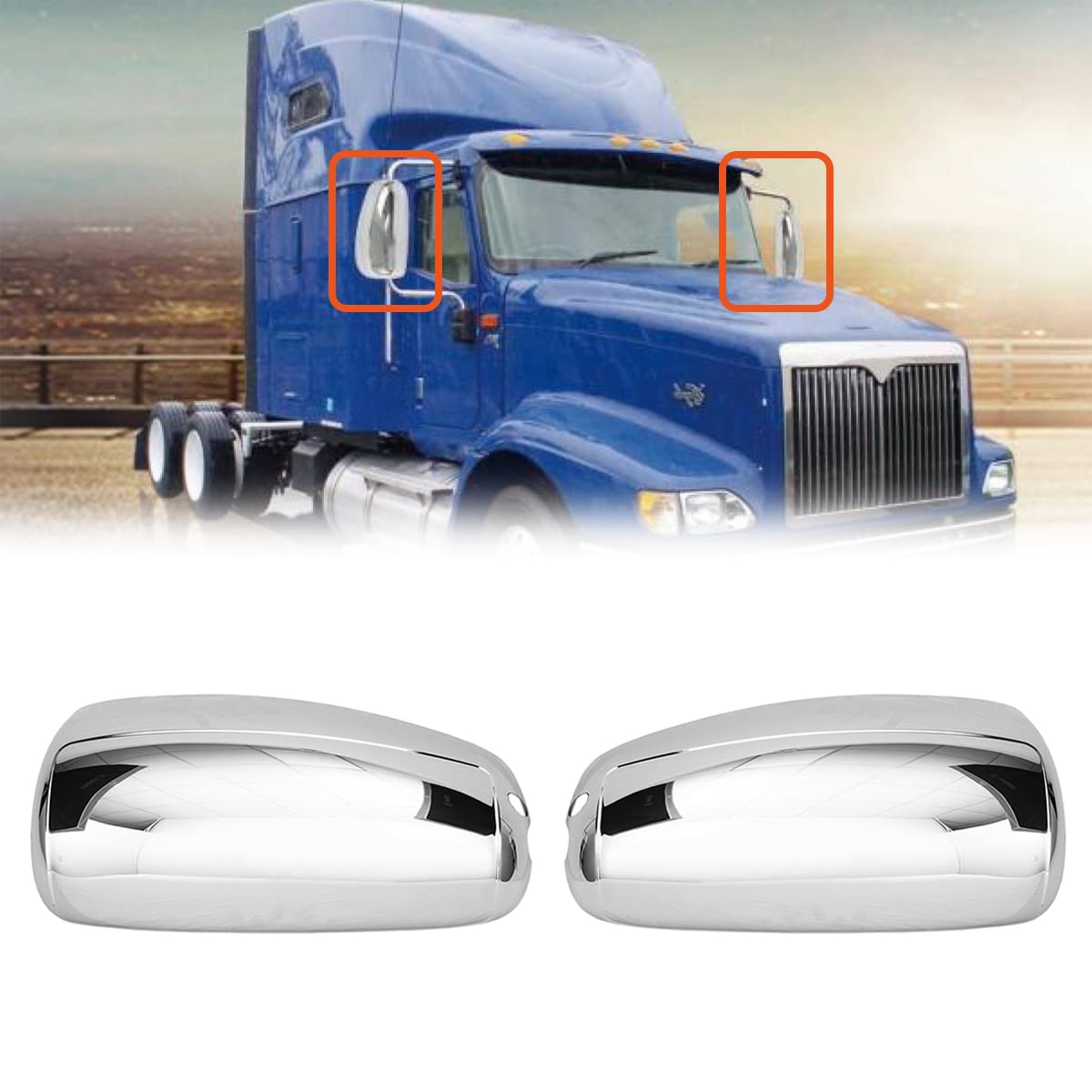 International 9200/9400/9900I Door Mirror Covers Pair – Chrome (Driver & Passenger) - RoadWest Truck Parts - B09V551QN2 - High Soar