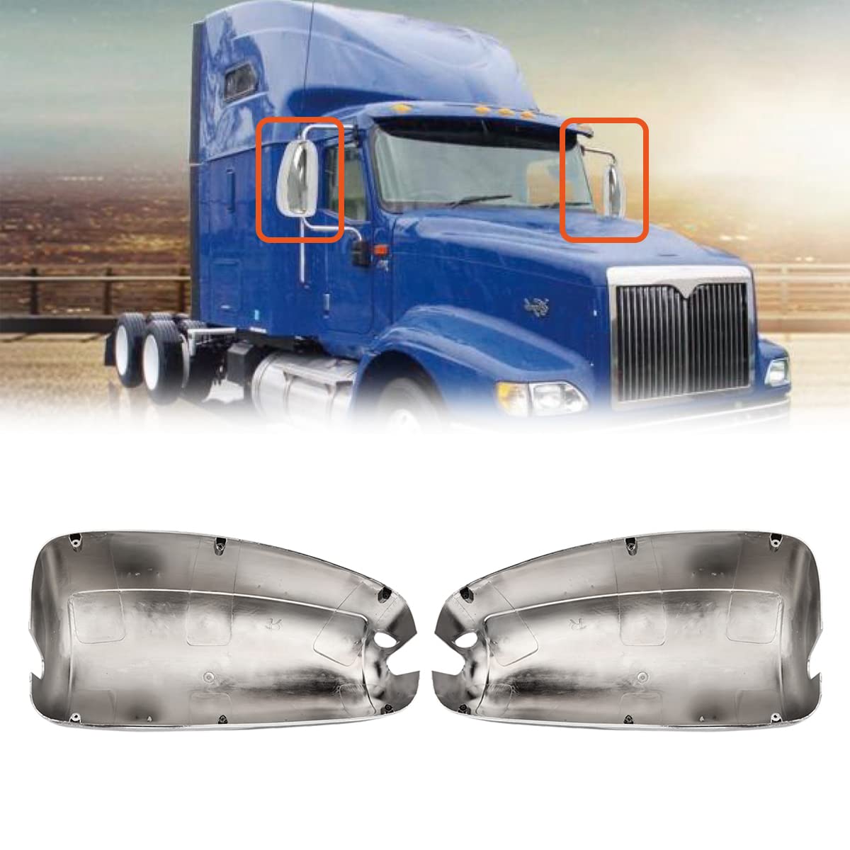 International 9200/9400/9900I Door Mirror Covers Pair – Chrome (Driver & Passenger) - RoadWest Truck Parts - B09V551QN2 - High Soar