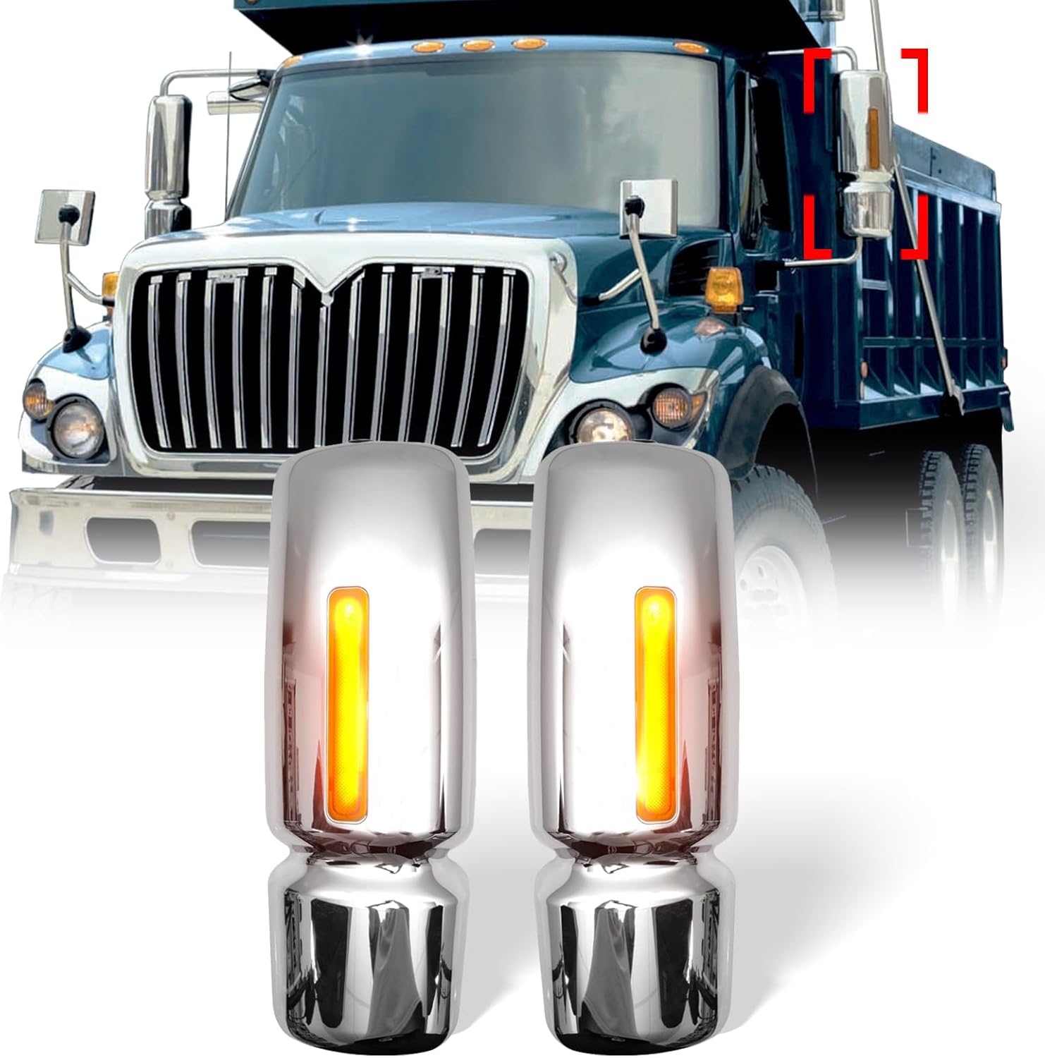 International WorkStar Mirror Covers – Chrome w/ Reflector (2002–2018) - RoadWest Truck Parts - B09WV836P1 - High Soar