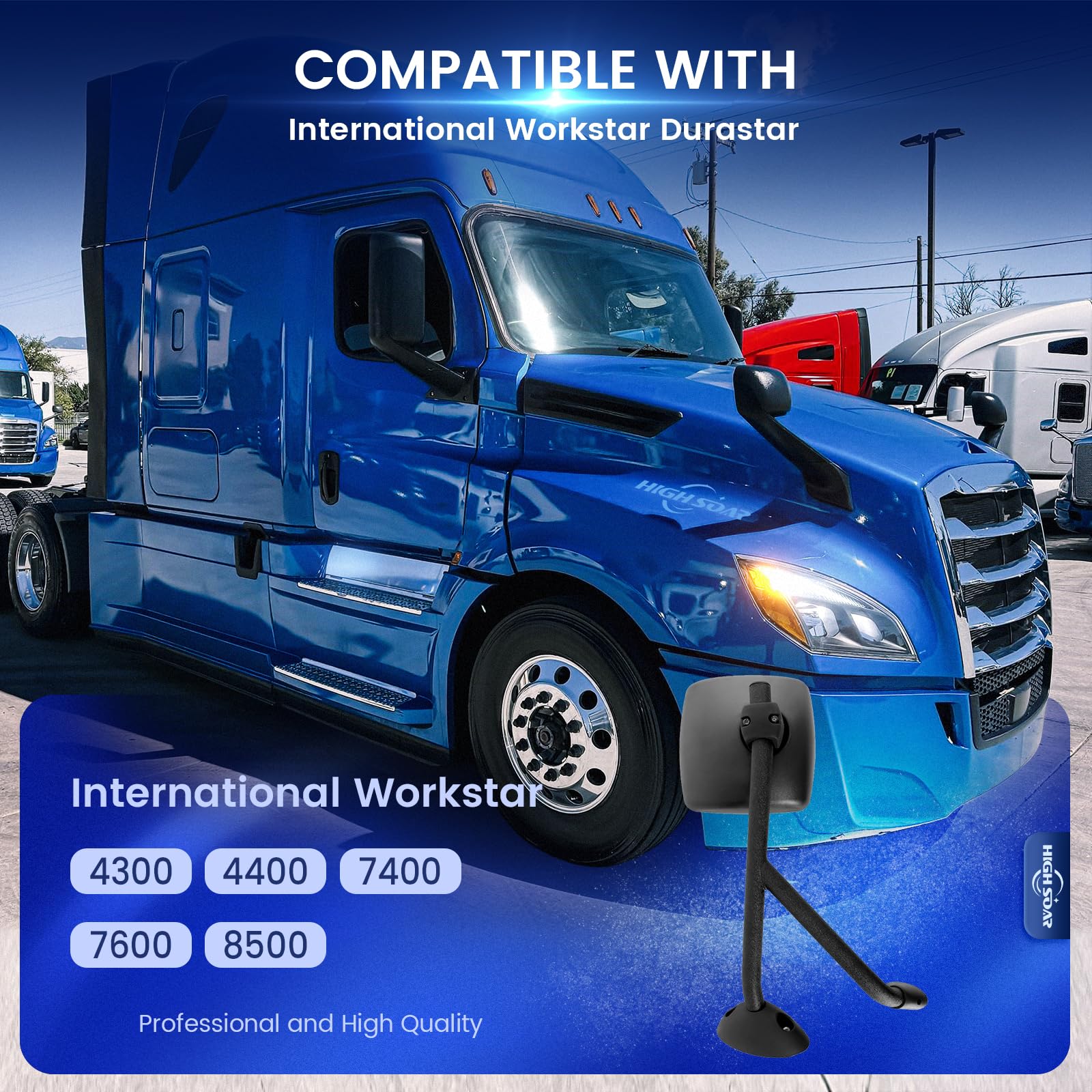 International WorkStar/DuraStar Hood Mirror Pair – Black (Fits 4300–8500 Series) - RoadWest Truck Parts - B09TZZYDS8 - High Soar